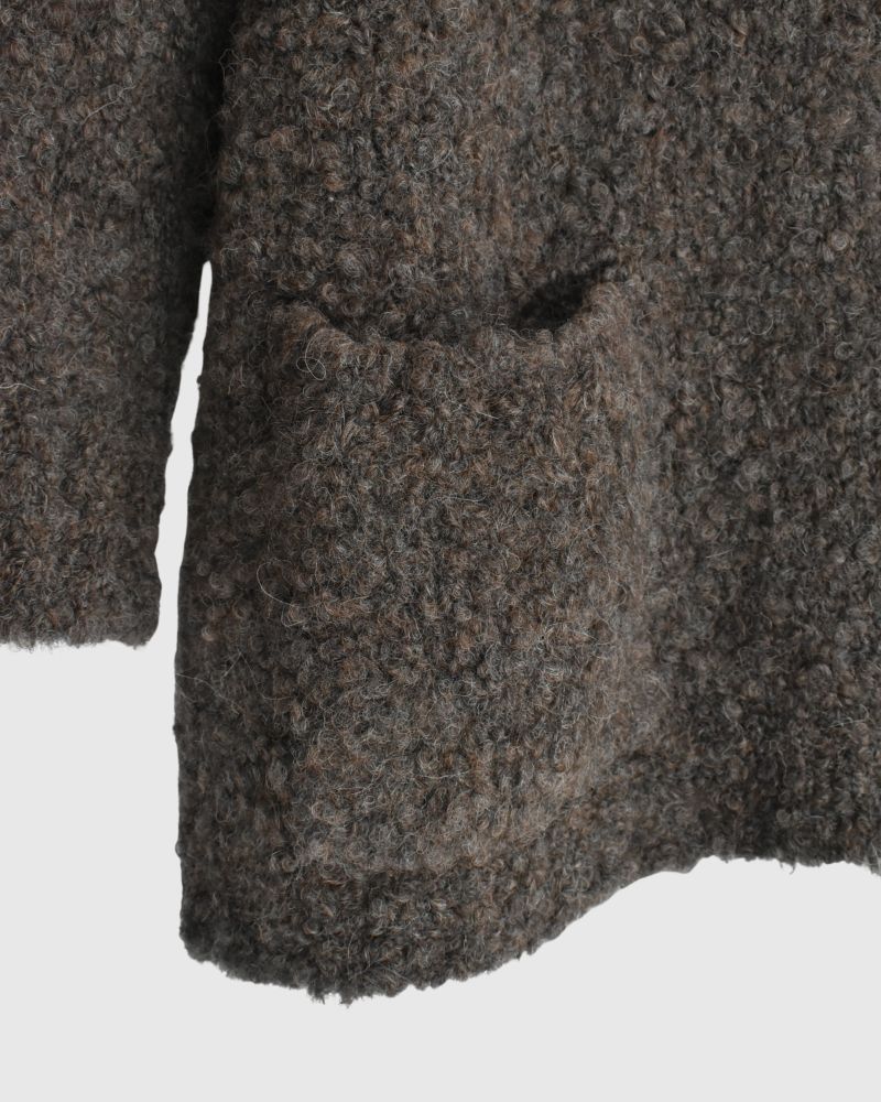 3GG BOUCLE CREW NECK PULLOVER WITH POCKET in Brown
