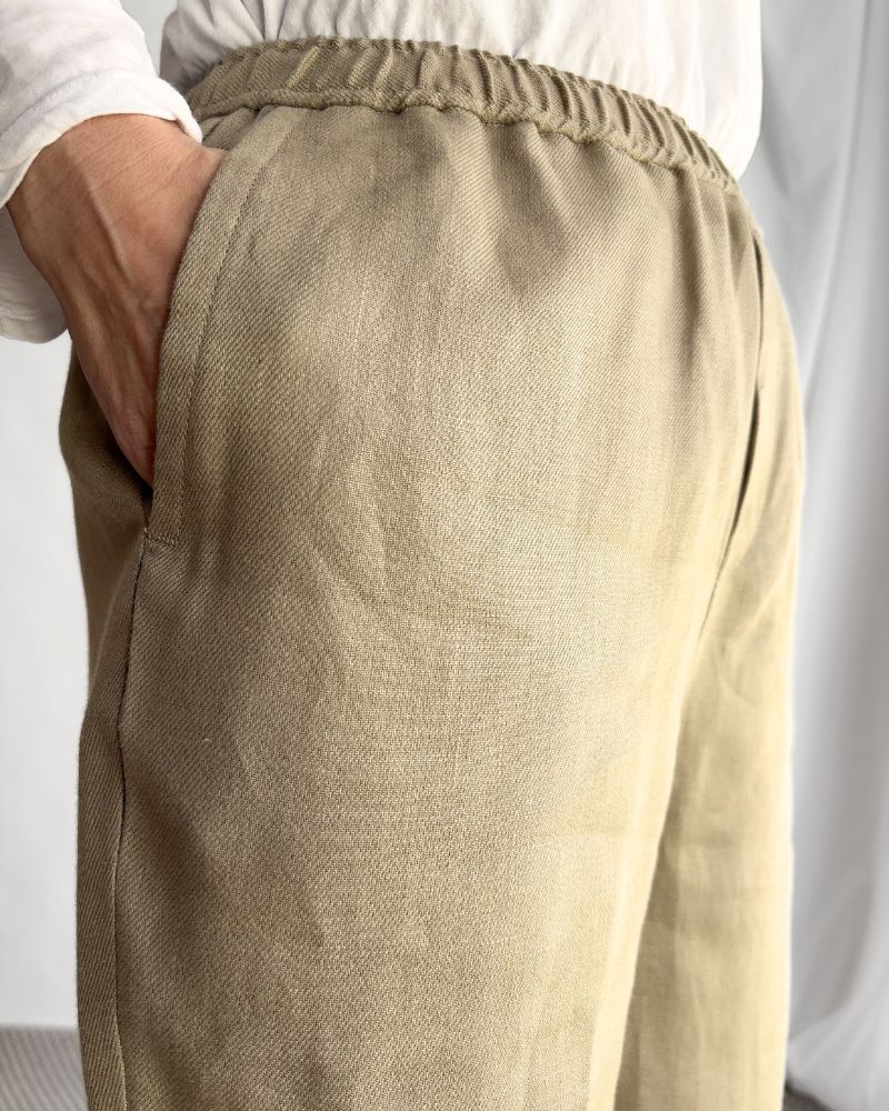 LINEN TWILL EASY TAPERED PANTS in BeigeKhaki