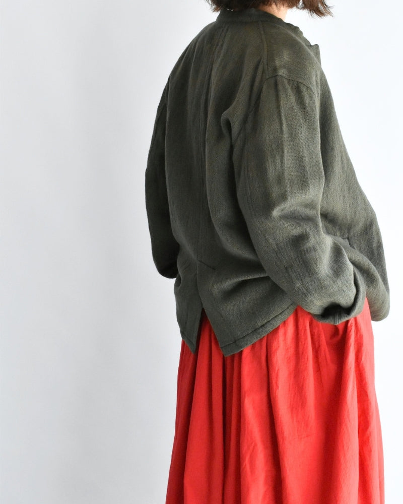 Stand Collar Fly Front Jacket in Olive