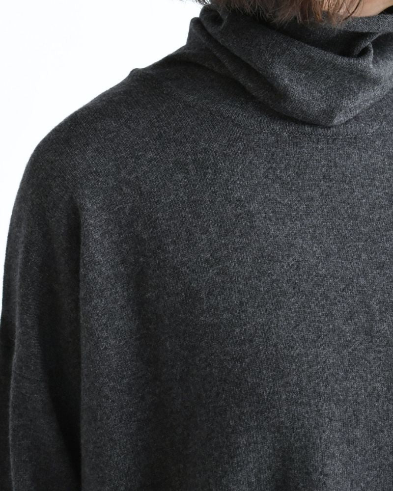 12GG Plain Stitch Drop Shoulder Polo Neck with Slit in Charcoal