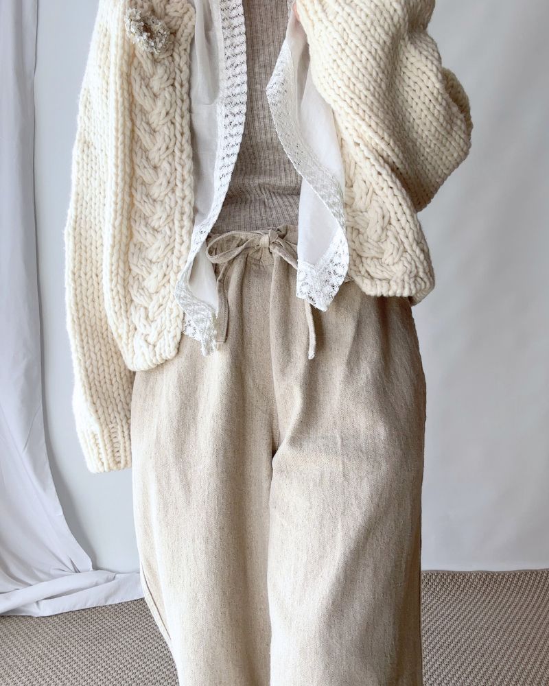 COTTON LINEN VINTAGE TWILL PANTS in Natural