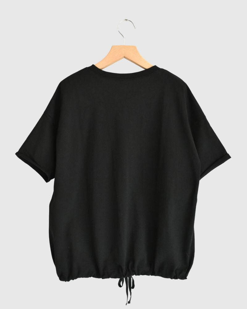 Half-Sleeve Drawstring T-shirt in Black