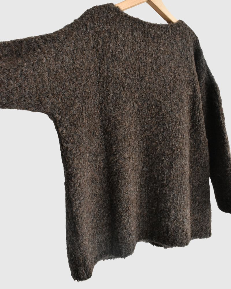 3GG BOUCLE CREW NECK PULLOVER WITH POCKET in Brown