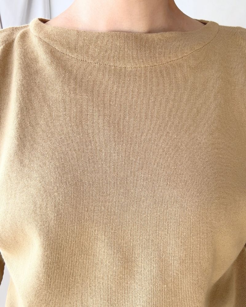 TRICOLOR BOAT NECK COTTON KNIT PULLOVER in Beige