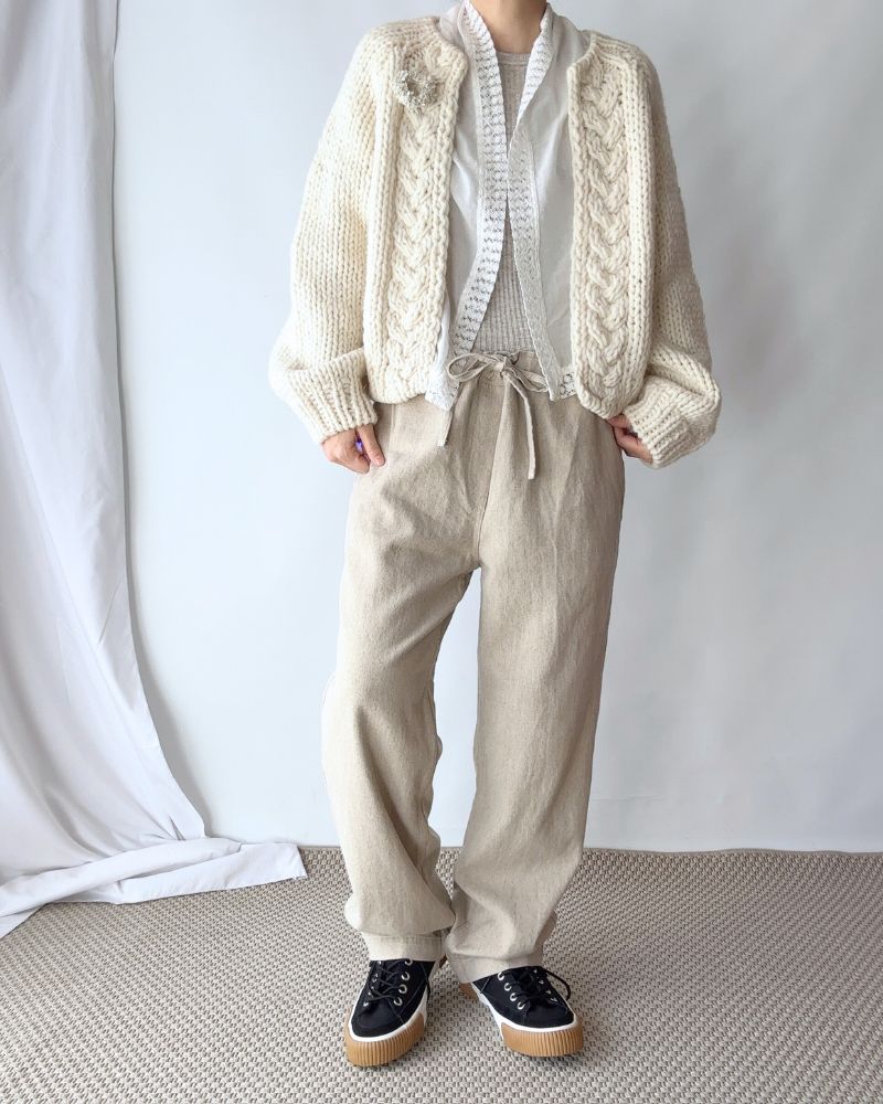 COTTON LINEN VINTAGE TWILL PANTS in Natural