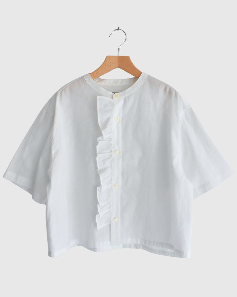 EMMA-SILK Short length frill blouse in White