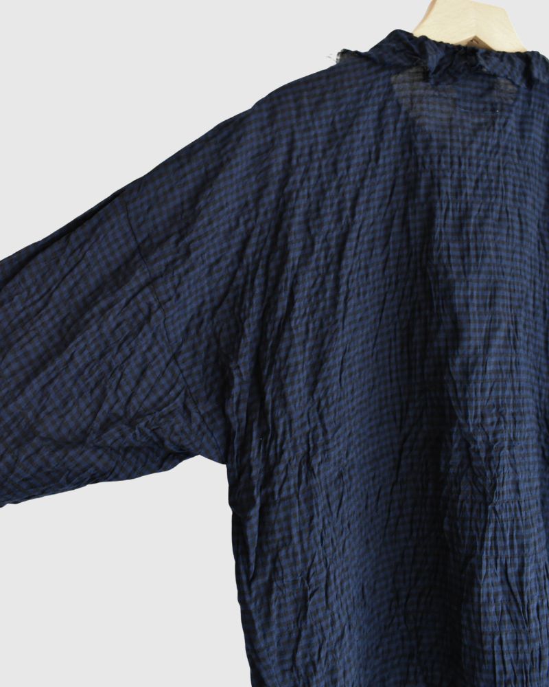 Check Frill Trim Blouse in NavyCheck