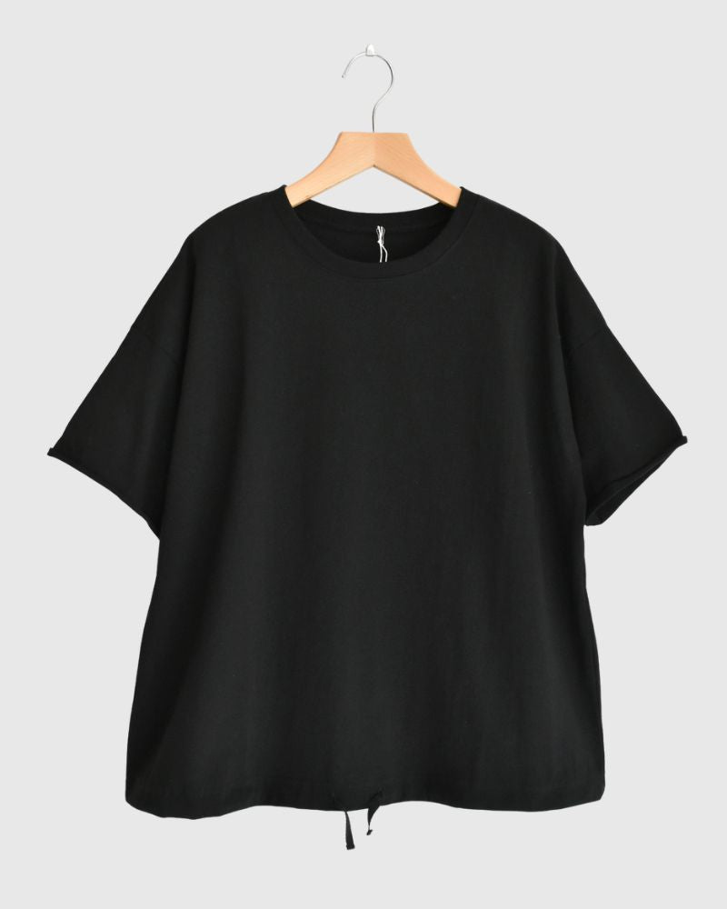Half-Sleeve Drawstring T-shirt in Black