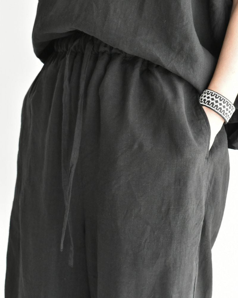 French Linen Wide Pants in Black