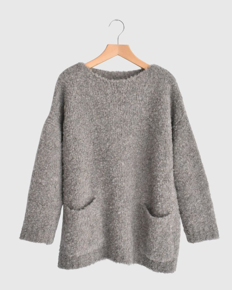 3GG BOUCLE CREW NECK PULLOVER WITH POCKET in GrayBeige