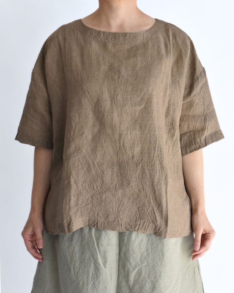 Handwoven 60x60 Linen Pullover Shirt in Beige