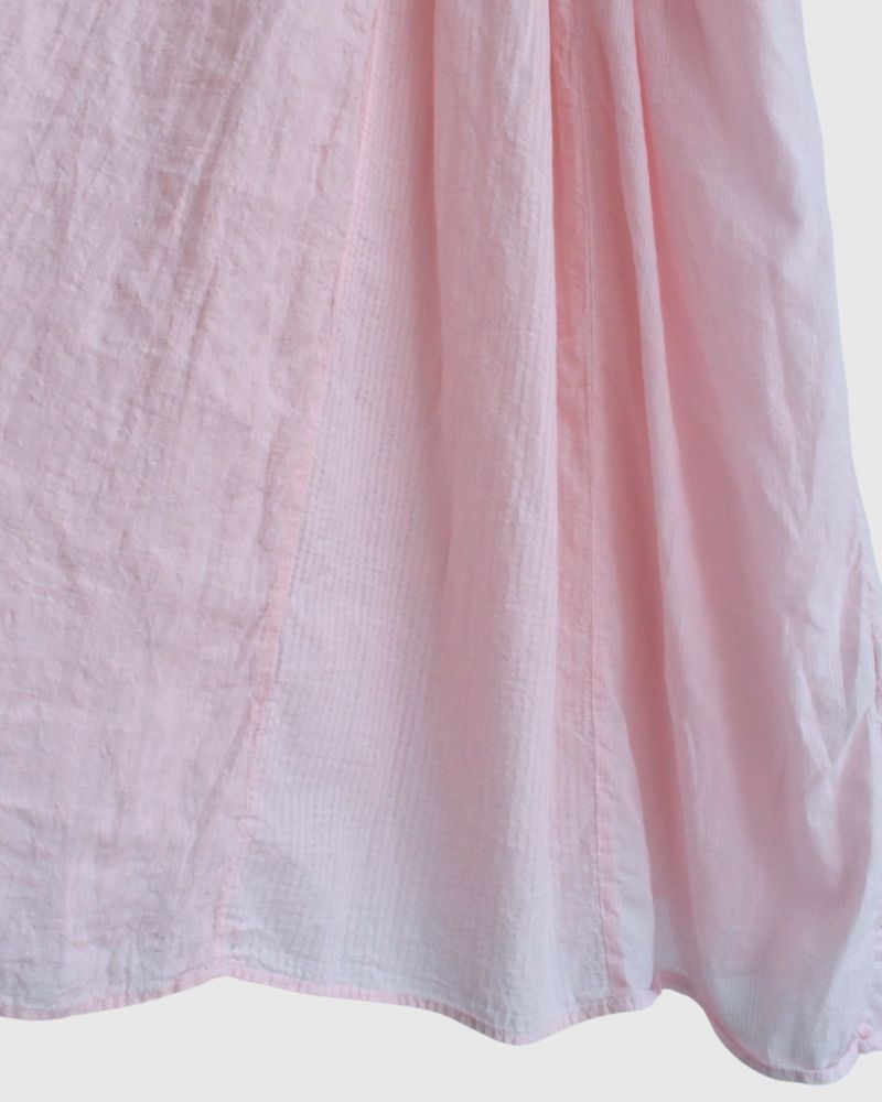 COTTON &LINEN PATCHWORK (OVERDYE) BANDED F/SL SHIRT DRESS WITH MINI PINTUCK in LightPink