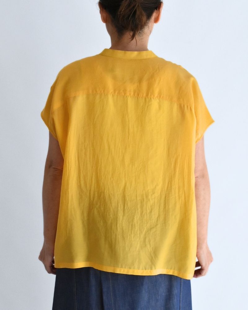 RAY-SILK French Sleeve Frill Blouse in Yellow