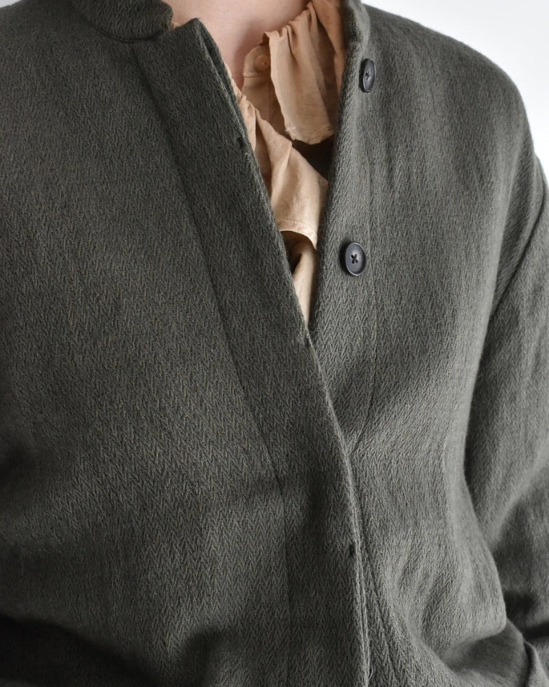 Stand Collar Fly Front Jacket in Olive