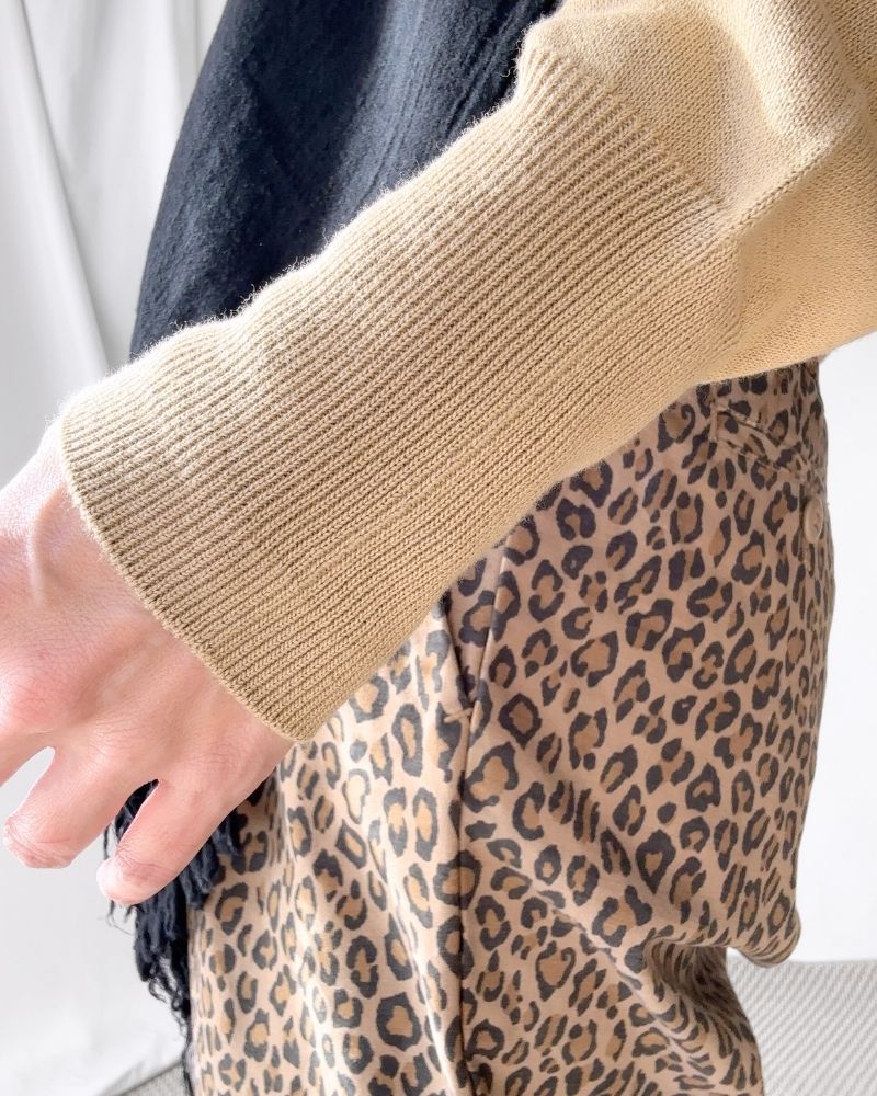 TRICOLOR BOAT NECK COTTON KNIT PULLOVER in Beige