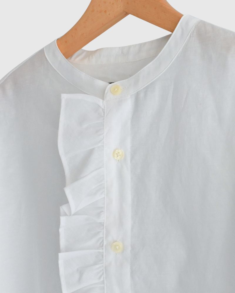 EMMA-SILK Short length frill blouse in White