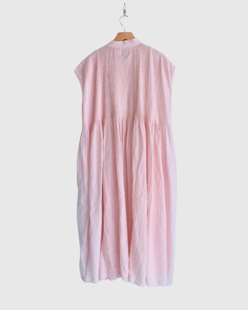 COTTON &LINEN PATCHWORK (OVERDYE) BANDED F/SL SHIRT DRESS WITH MINI PINTUCK in LightPink