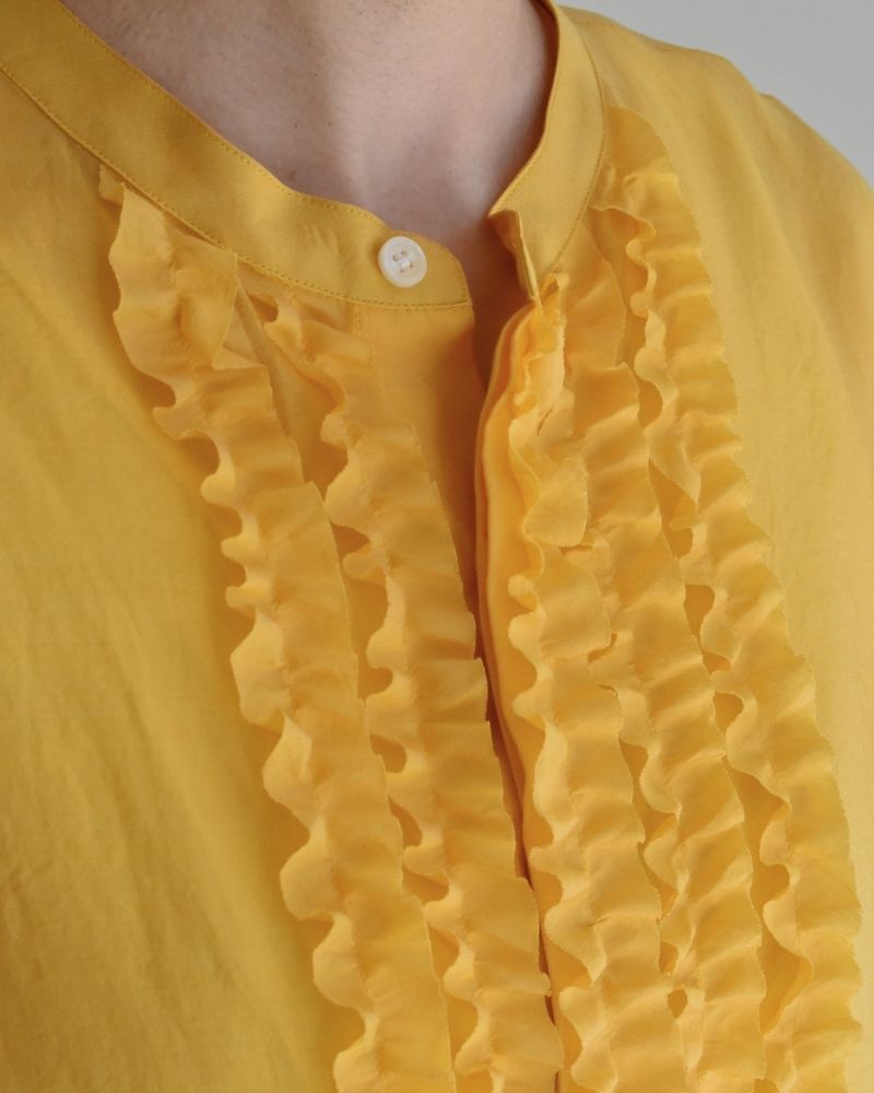 RAY-SILK French Sleeve Frill Blouse in Yellow