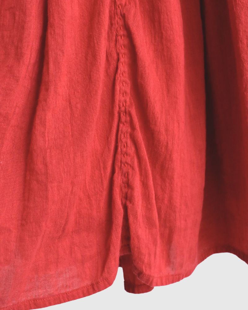 AUTO LOOM COTTON/LINEN PLAIN OVERDYE GATHERED SKIRT in Red