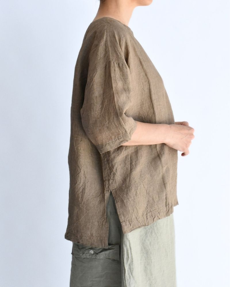 Handwoven 60x60 Linen Pullover Shirt in Beige