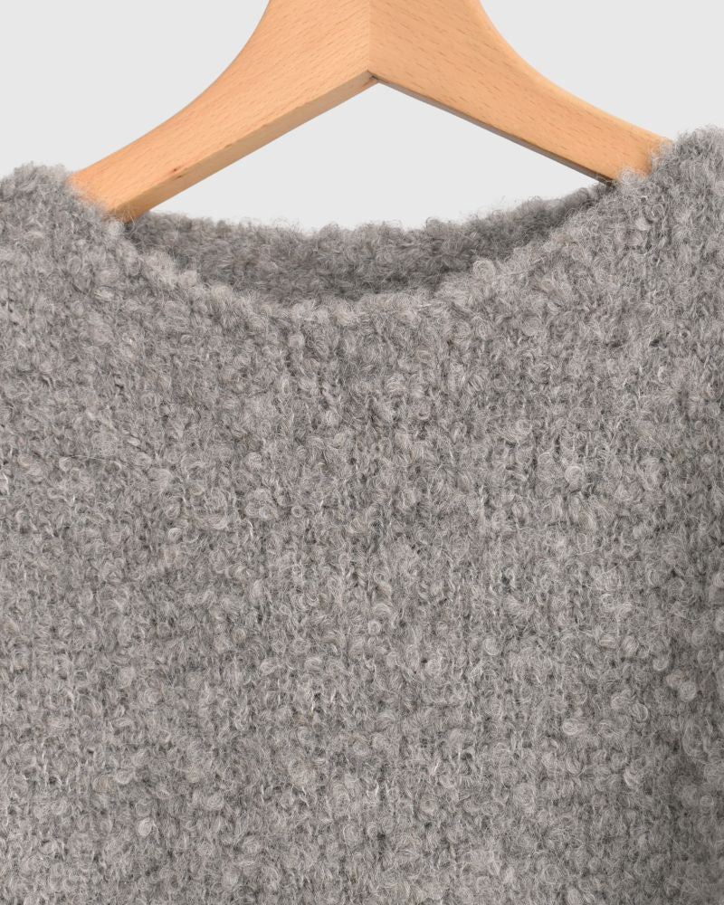3GG BOUCLE CREW NECK PULLOVER WITH POCKET in GrayBeige