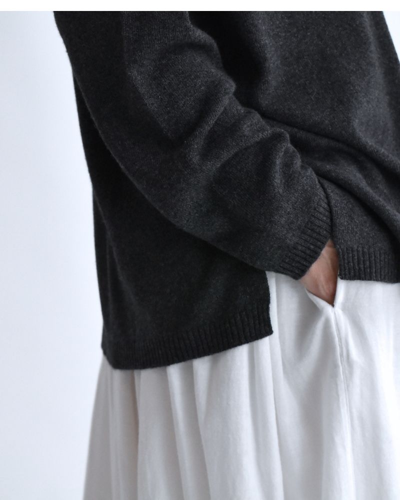 12GG Plain Stitch Drop Shoulder Polo Neck with Slit in Charcoal