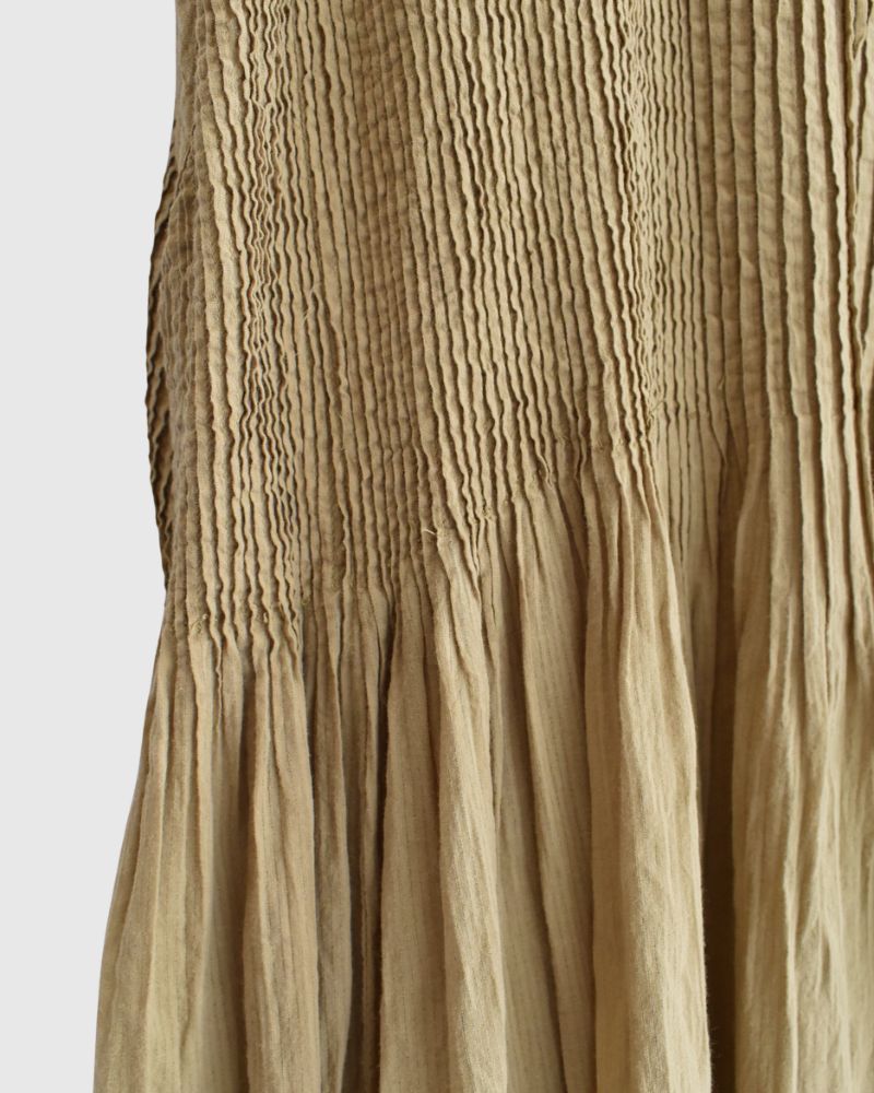 Crew-Neck F/SL Dress with Pintuck in GreyKhaki
