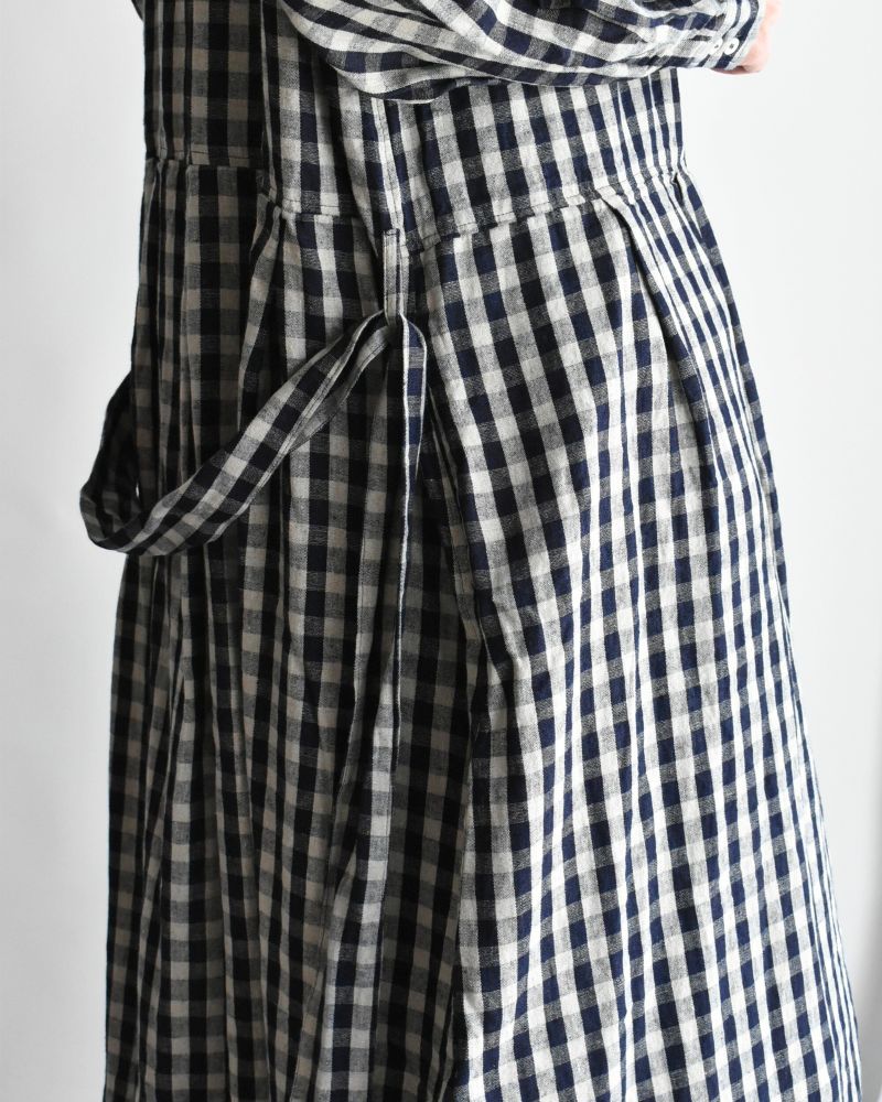 Linen Cotton Gingham Dress in Indigo/Natural