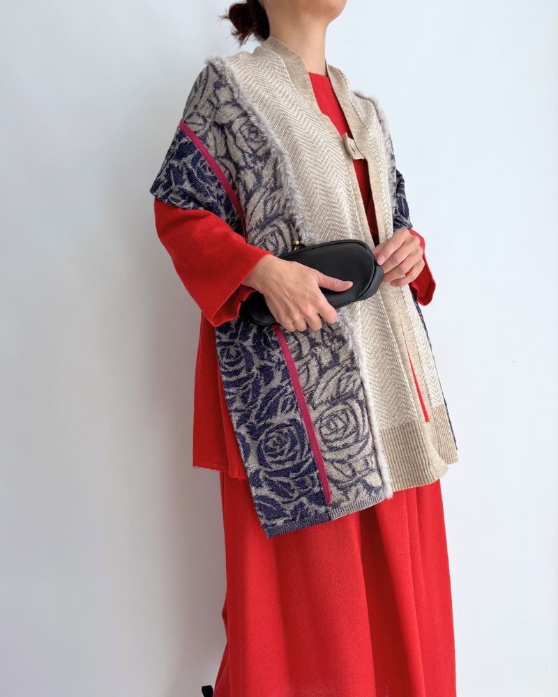 Stole muffler in Oatmeal/Navy