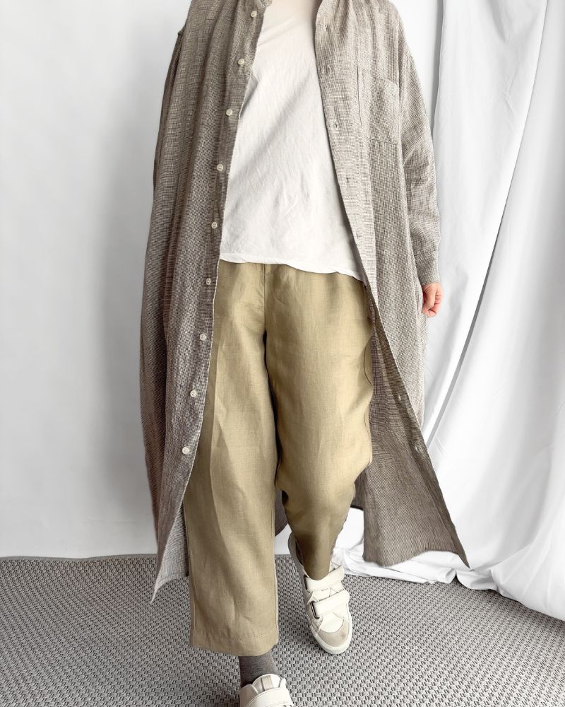 LINEN TWILL EASY TAPERED PANTS in BeigeKhaki