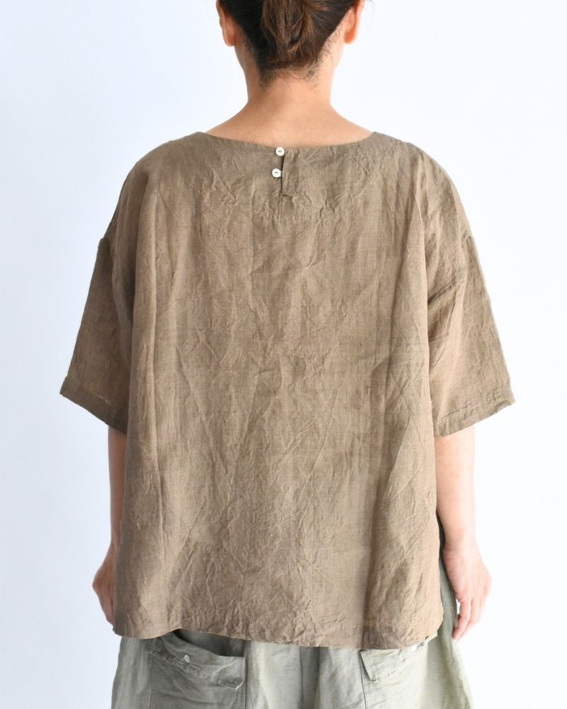 Handwoven 60x60 Linen Pullover Shirt in Beige