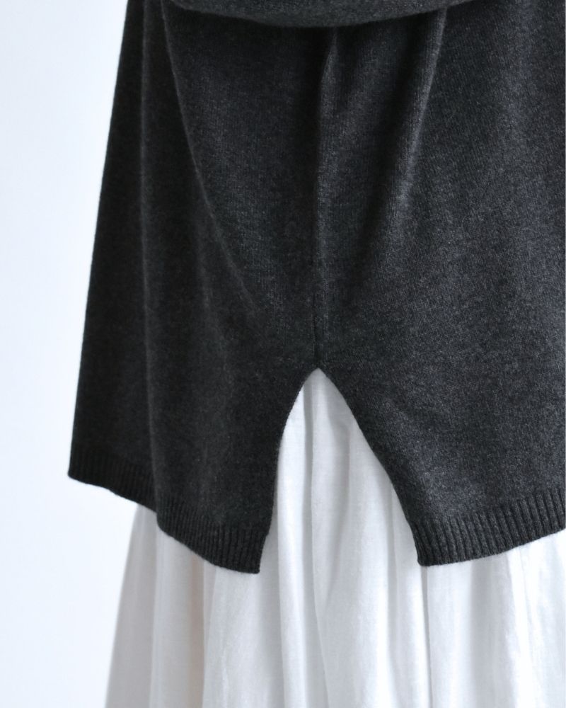 12GG Plain Stitch Drop Shoulder Polo Neck with Slit in Charcoal