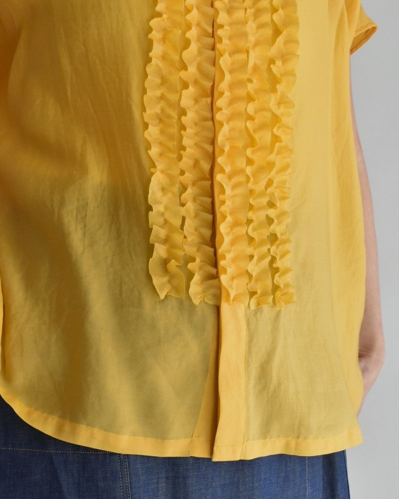 RAY-SILK French Sleeve Frill Blouse in Yellow