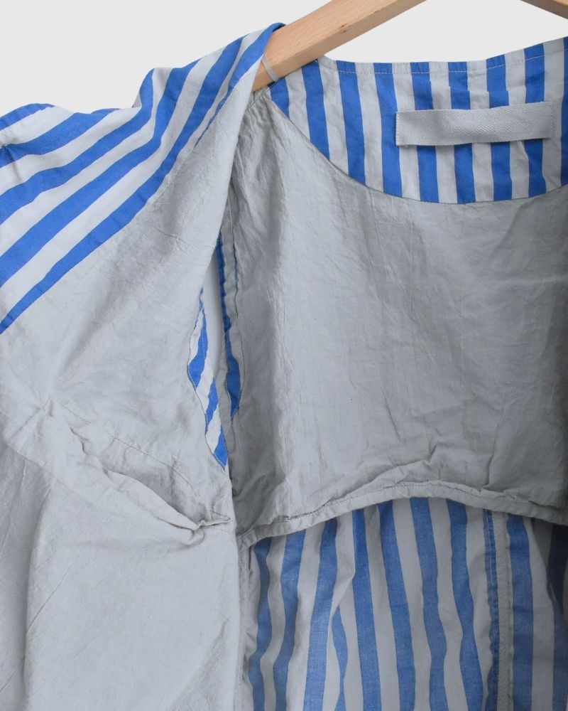 POPLIN WIDE STRIPE (OVERDYE) NO COLLAR VEST in MilkyGrey