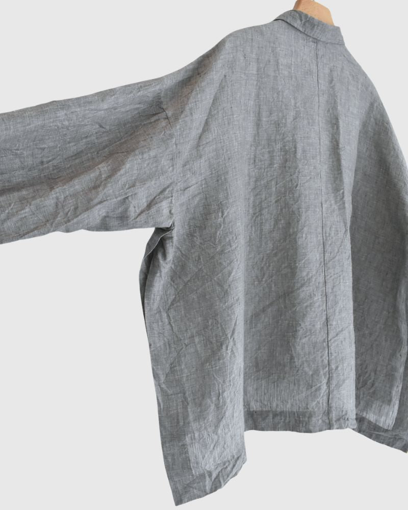 Handwoven 60×60 Linen Square Shirt in Gray