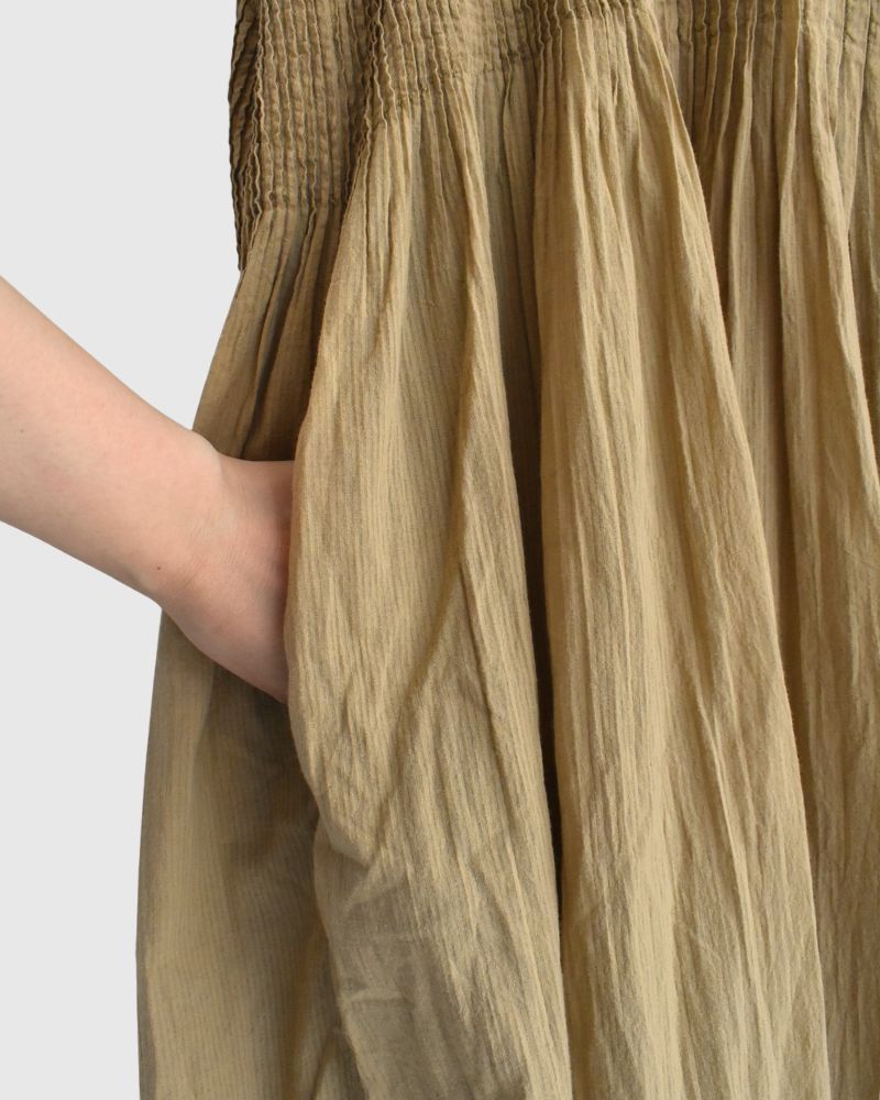 Crew-Neck F/SL Dress with Pintuck in GreyKhaki