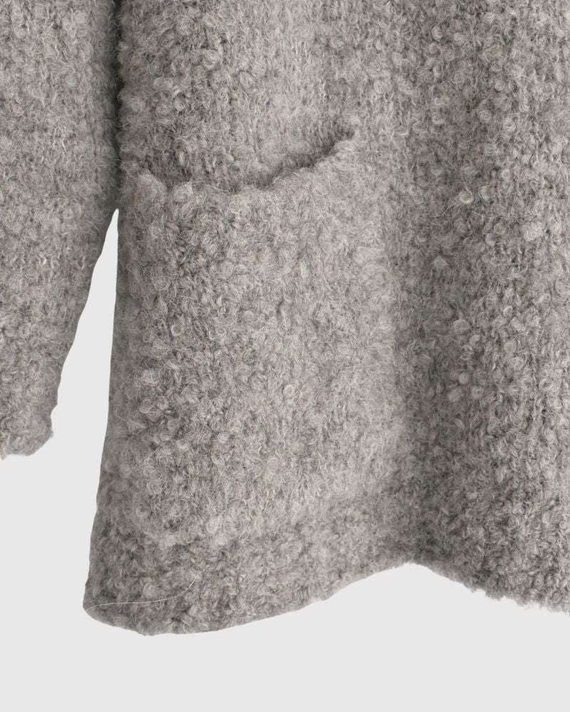3GG BOUCLE CREW NECK PULLOVER WITH POCKET in GrayBeige