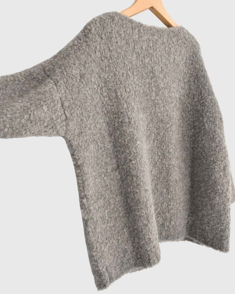 3GG BOUCLE CREW NECK PULLOVER WITH POCKET in GrayBeige