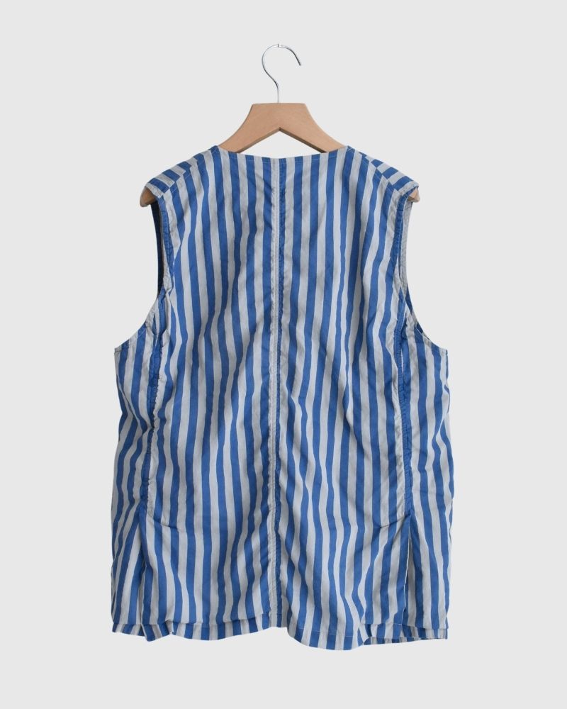 POPLIN WIDE STRIPE (OVERDYE) NO COLLAR VEST in MilkyGrey