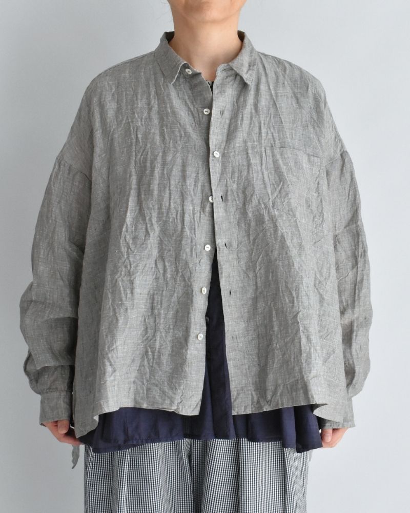 Handwoven 60×60 Linen Square Shirt in Gray