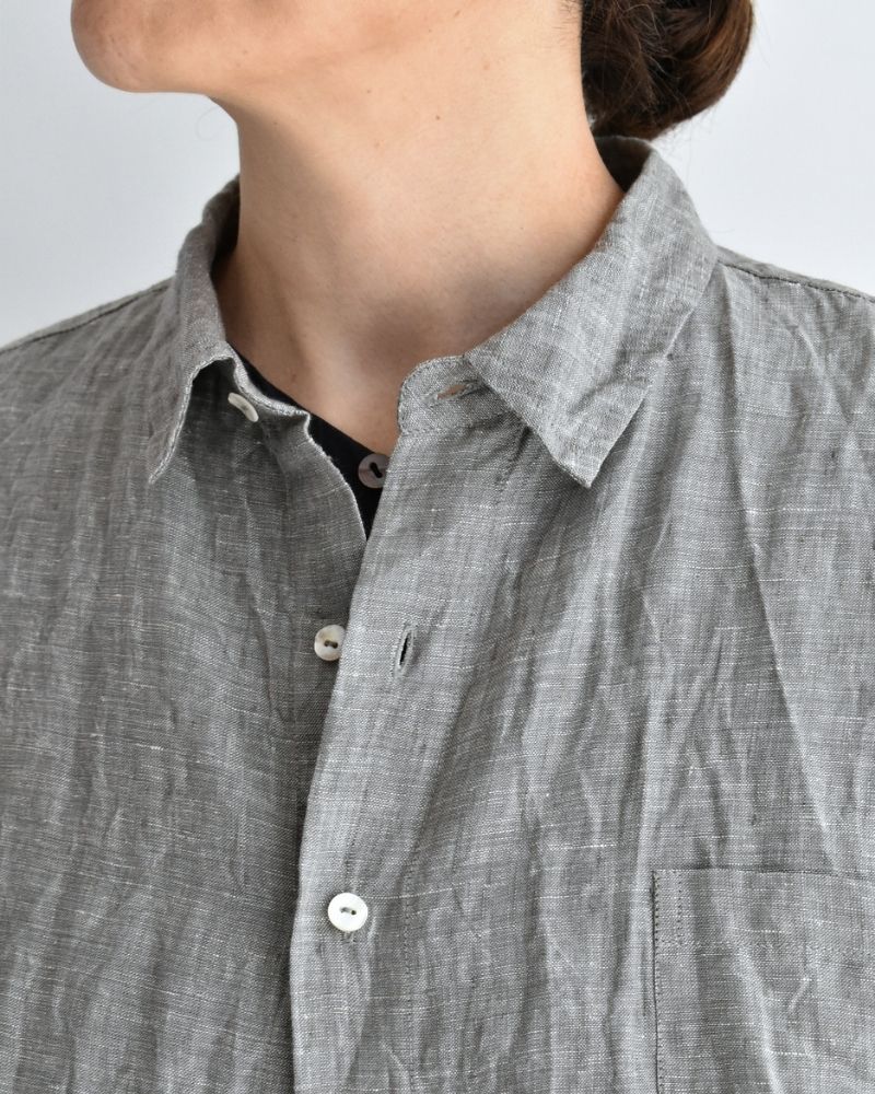 Handwoven 60×60 Linen Square Shirt in Gray
