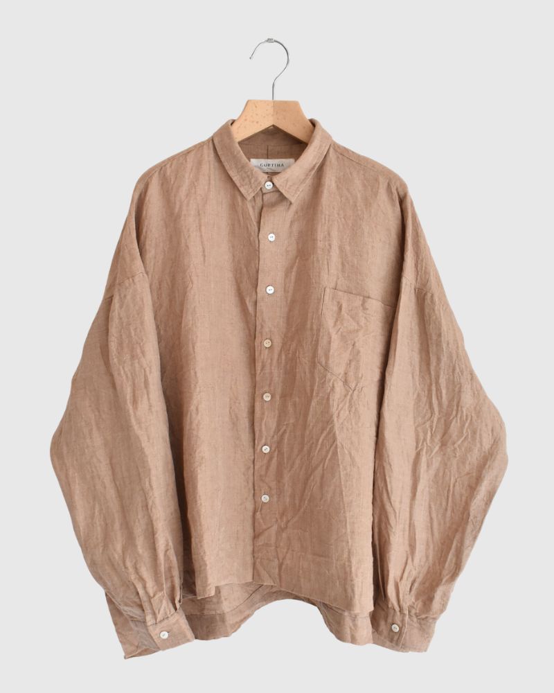 Handwoven 60×60 Linen Square Shirt in PinkBeige