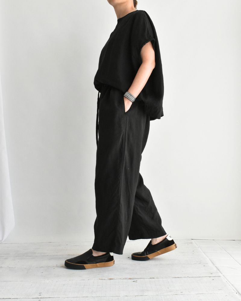 French Linen Wide Pants in Black
