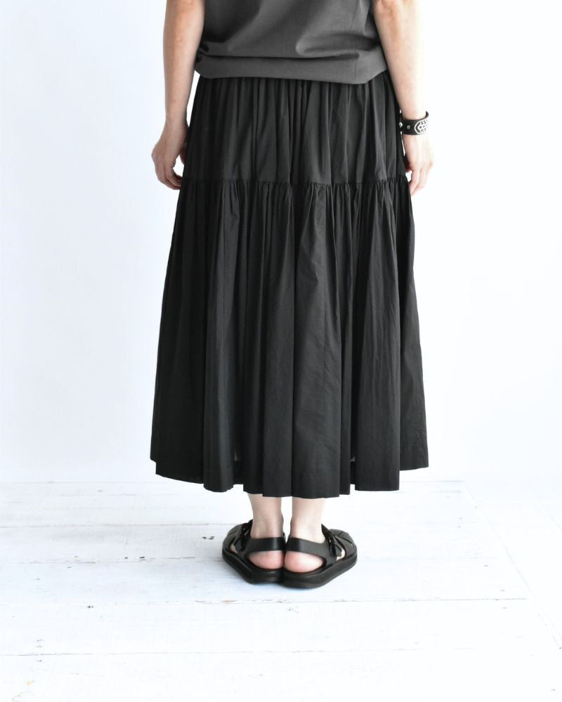 Tiered Gathered Cotton Skirt in Black