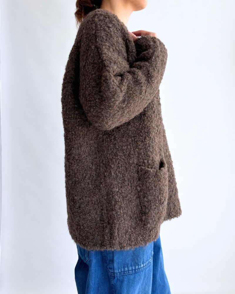 3GG BOUCLE CREW NECK PULLOVER WITH POCKET in Brown