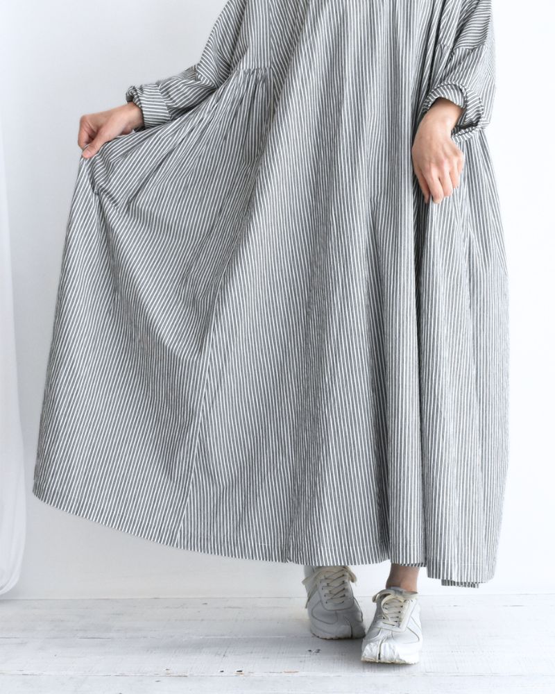 Gathered Dress in Stripe-B