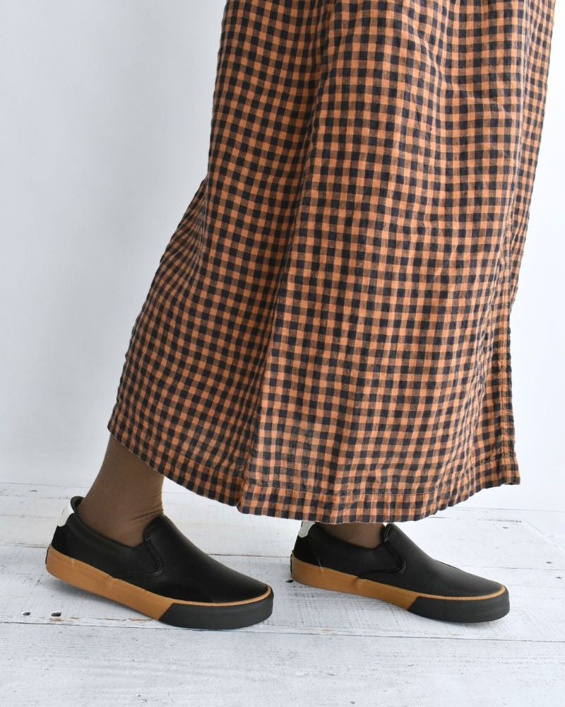 LINEN CHECK OVERDYE EASY SKIRT in Cinnamon