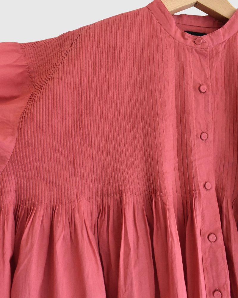 BANDED COLLAR SHIRT WITH MINI PINTUCK in SalmonPink