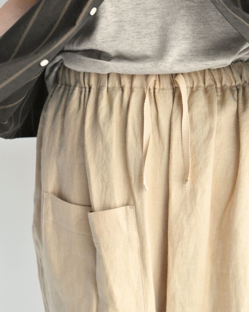 Asymmetric Pocket Baker Pants (LINEN) in Beige
