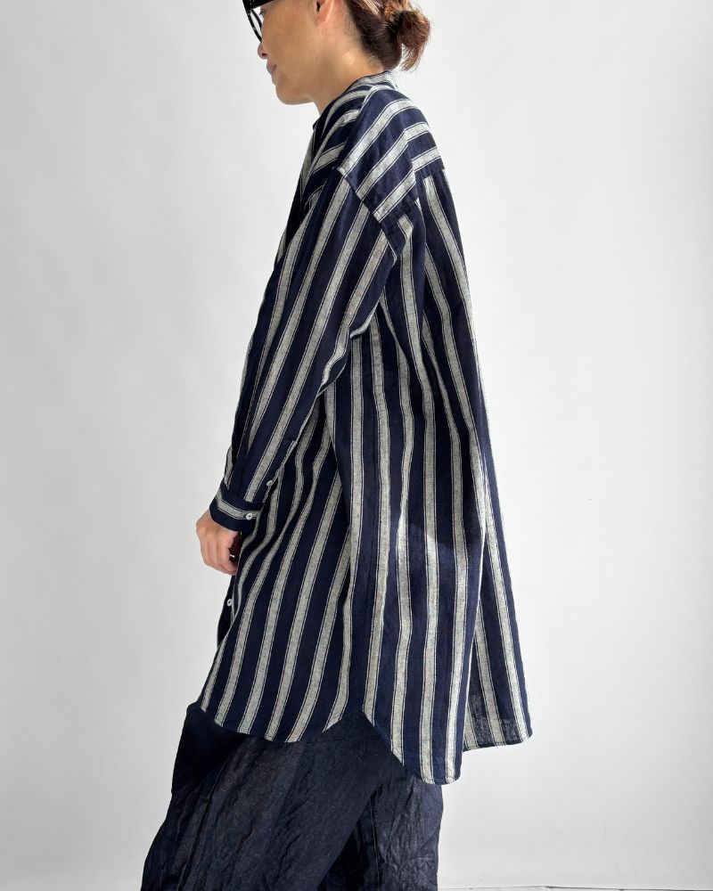 Linen Cotton Stripe Shirt in Indigo/Natural